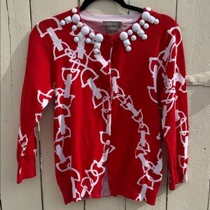 Kenar Red and White Chain Design Cardigan